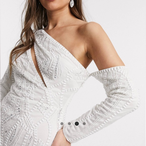 ASOS Design long sleeve splice detail embellished midi dress women’s size 4 - Picture 2 of 11